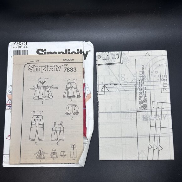 Simplicity 7833 “Toddlers' Dress & Jumpsuit” (AA & BB) Sewing Pattern Uncut FF - Picture 5 of 5
